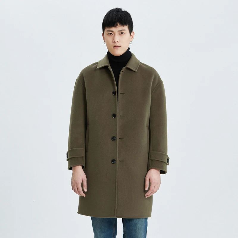 Jueqi mens Koreanstyle cashmere coat medium length doublefaced wool 100% pure camelcolored MR3024 241213