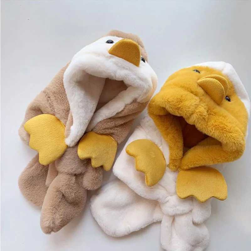 Cute Penguin Baby One Piece Scarf Hat 1-4year Children Warm Headgear Bonnet Kids Plush Ear Protection Cap Winter BeaniesXJ241213