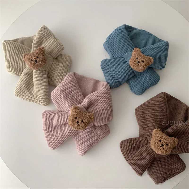 Scarves Wraps Baby Scarf Autumn Winter Cute Bear Children Knitting Newborn Bib Wool Knitting Versatile Kids Warm Boy Girl Toddler Neckerchief H241213