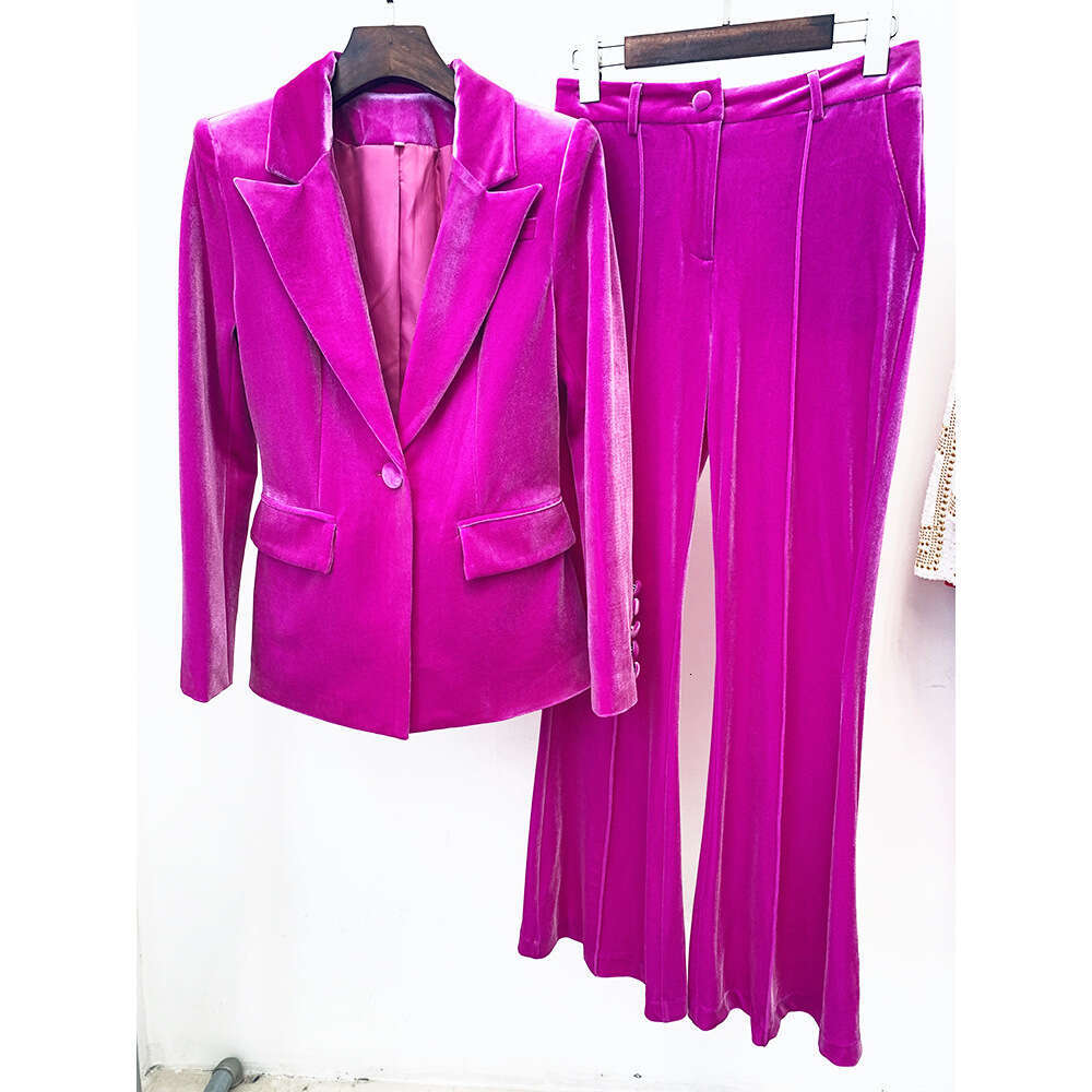 Ladies' Suit HIGH QUALITY Newest Fall Winter Designer Set Women's Single Buttons Veet Blazer Flare Pants Suit