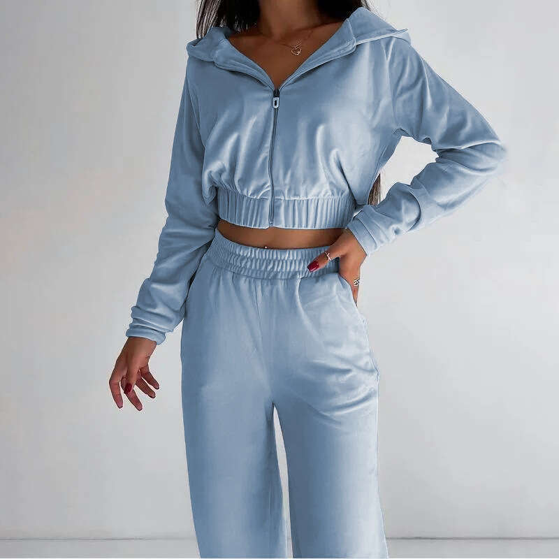 European American Foreign Trade Autumn Winter Clothing New Hooded Hoodie Two-Piece Set, Women's Trendy Clothing, Fashionable And Casual Temperame