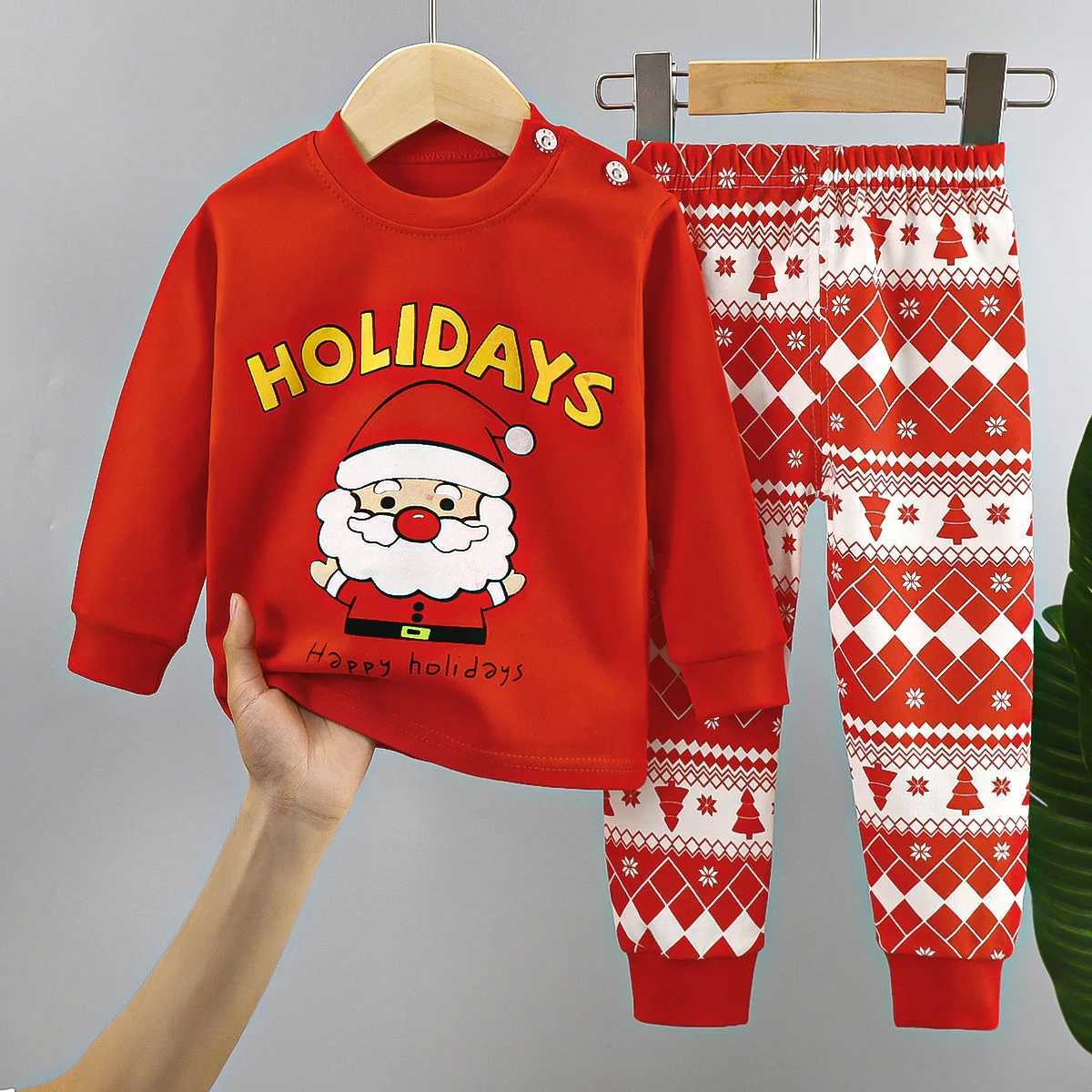 Christmas Childrens Set Cotton Long Sleeve Childrens Clothing for Boys and Girls Autumn Winter Top Pants Set Christmas Tree W241213