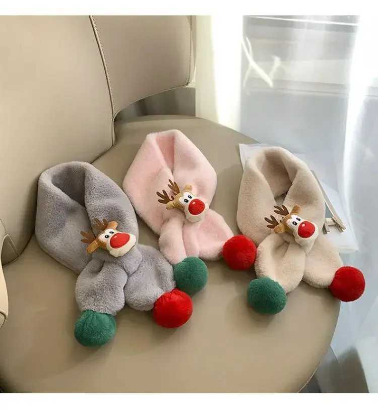 Scarves Wraps Xmas Childrens scarf winter warm baby plush scarf thickened male and female windproof scarf cute Christmas deer scarf H241213