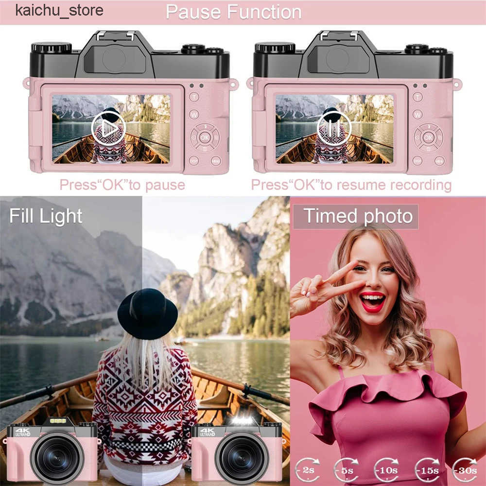 Cameras Flip Screen Digital Photo 56MP 4K Photography Camcorder Vlog Selfie Video Camera Youtube Livestream Wide Angle Macro Lens J241213
