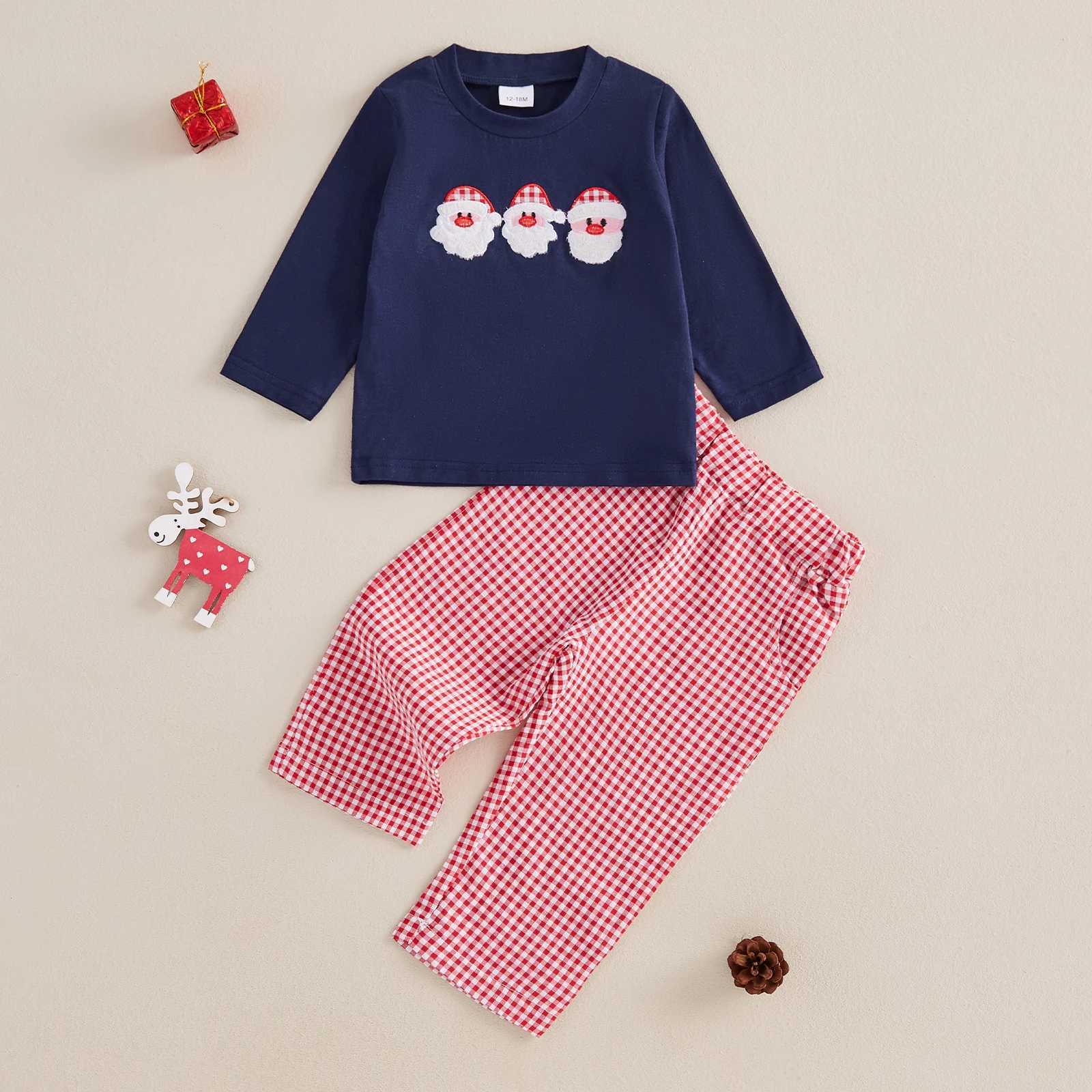 1-4 year old children girls boys Christmas set Santa Claus head embroidery long sleeved sportswear and plain pants 2 sets for toddlers W241213