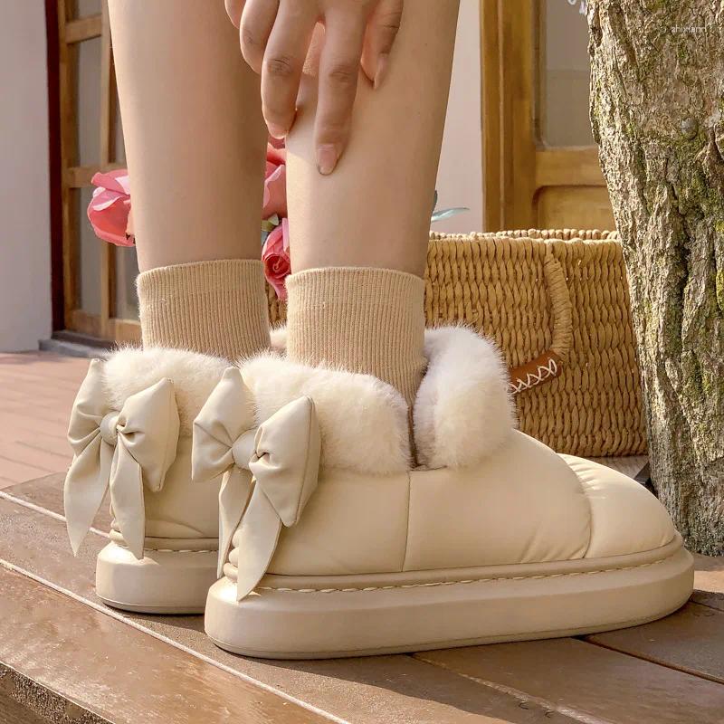 Boots Snow Women Bowknot Cotton Shoes Thick Platform Ankle For Fur Warm Plush zhanyishengli