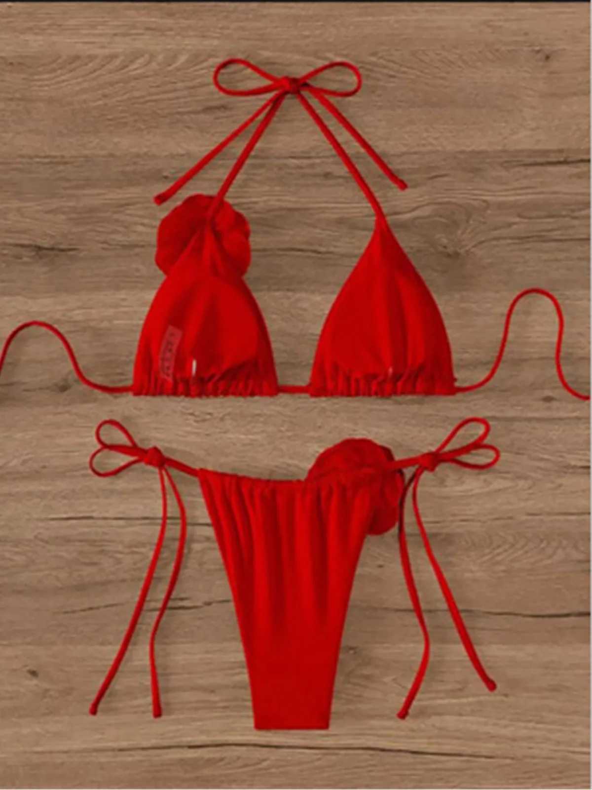 S - XL Sexy 3D Flowers Halter Strappy Bikini Women Swimwear Fa Swimsuit Two-pieces Bikini set Bather Bathing Suit Swim K5297XJ241212