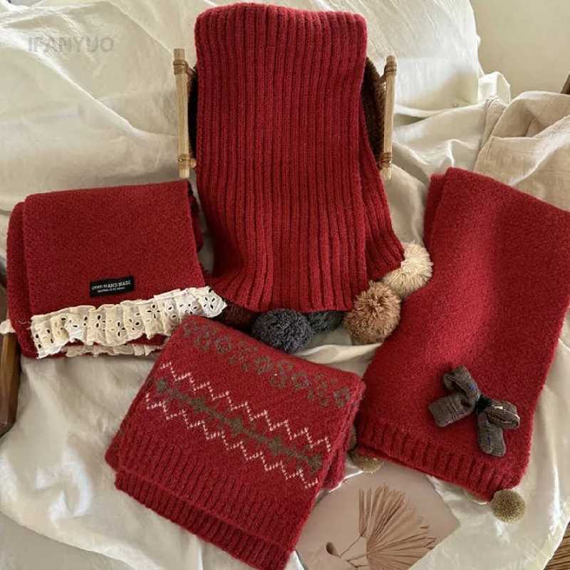 Scarves Wraps 0-10Y Red Childrens Scarf for New Year Christmas Winter Warm Soft Cotton Woolen Knit Windproof Scarves for Baby Boys and Girls H241213