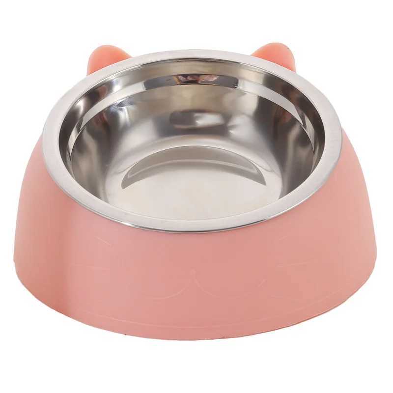 Cat Feeders Cat Dog Bowl 15 Degrees Tilted Stainless Steel Cat Bowl Safeguard Neck Puppy Cats Feeder Non-slip Crashworthiness Pet Bowl z241213