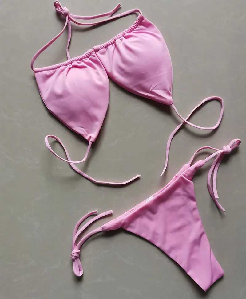 Summer Sexy Bikini set Push-up padded Bra Thong Split Swimwear Fa Bandage Bathing Suit Adjustab Lacing Swimsuit SolidXJ241212