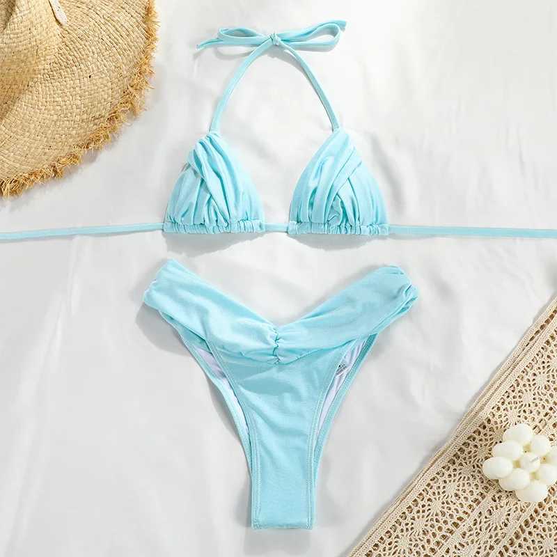 Bandage Bikinis Set Sexy Bikini Sets Solid Swimsuit Women Beachwear 2024 Summer Swimwear High Cut Bathing Suit Beach BiquinisXJ241212