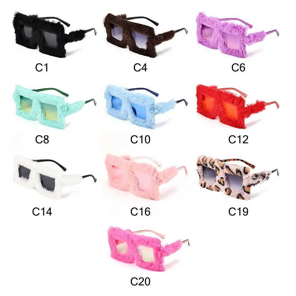 Sunglasses Oversized Plush Sunglasses Style Party Christmas Halloween Cosplay Winter Shades Soft Fluffy Square Frame Sun Glasses for Women H241213