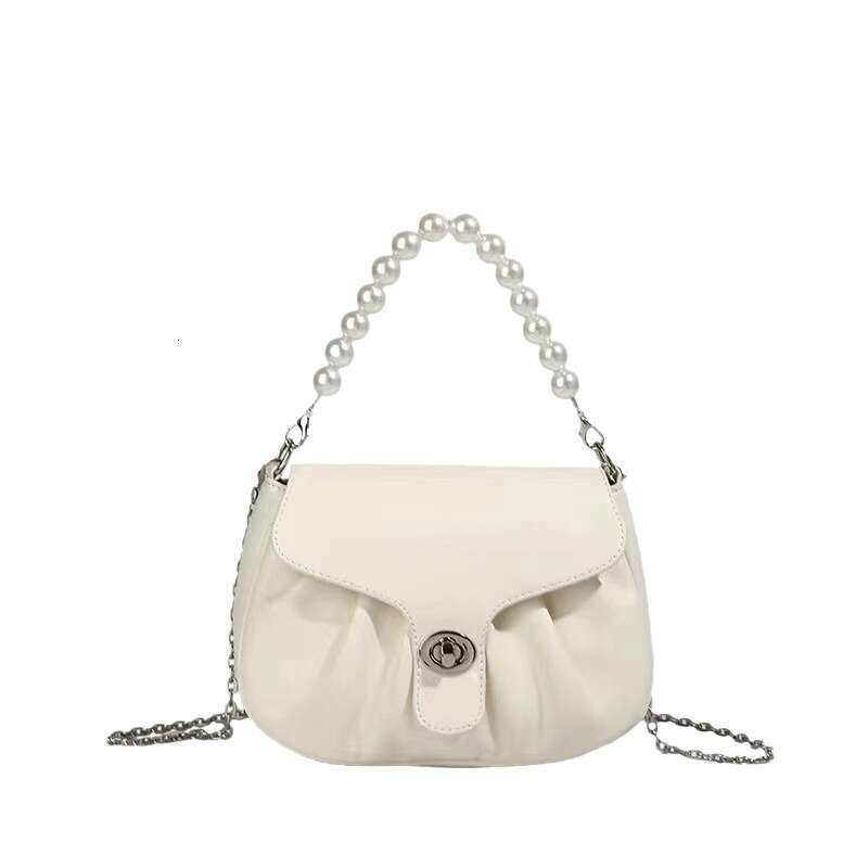 2024 new trendy and versatile pleated cloud bag, cute pearl chain for girls, hand-held shoulder crossbody bag
