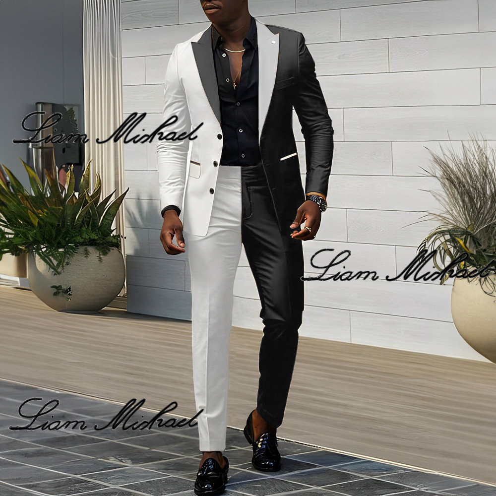 Color Block 2 Piece Wedding Groom Tuxedo 3 Button Jacket Pants Fashion Design Men's Elegant Suit
