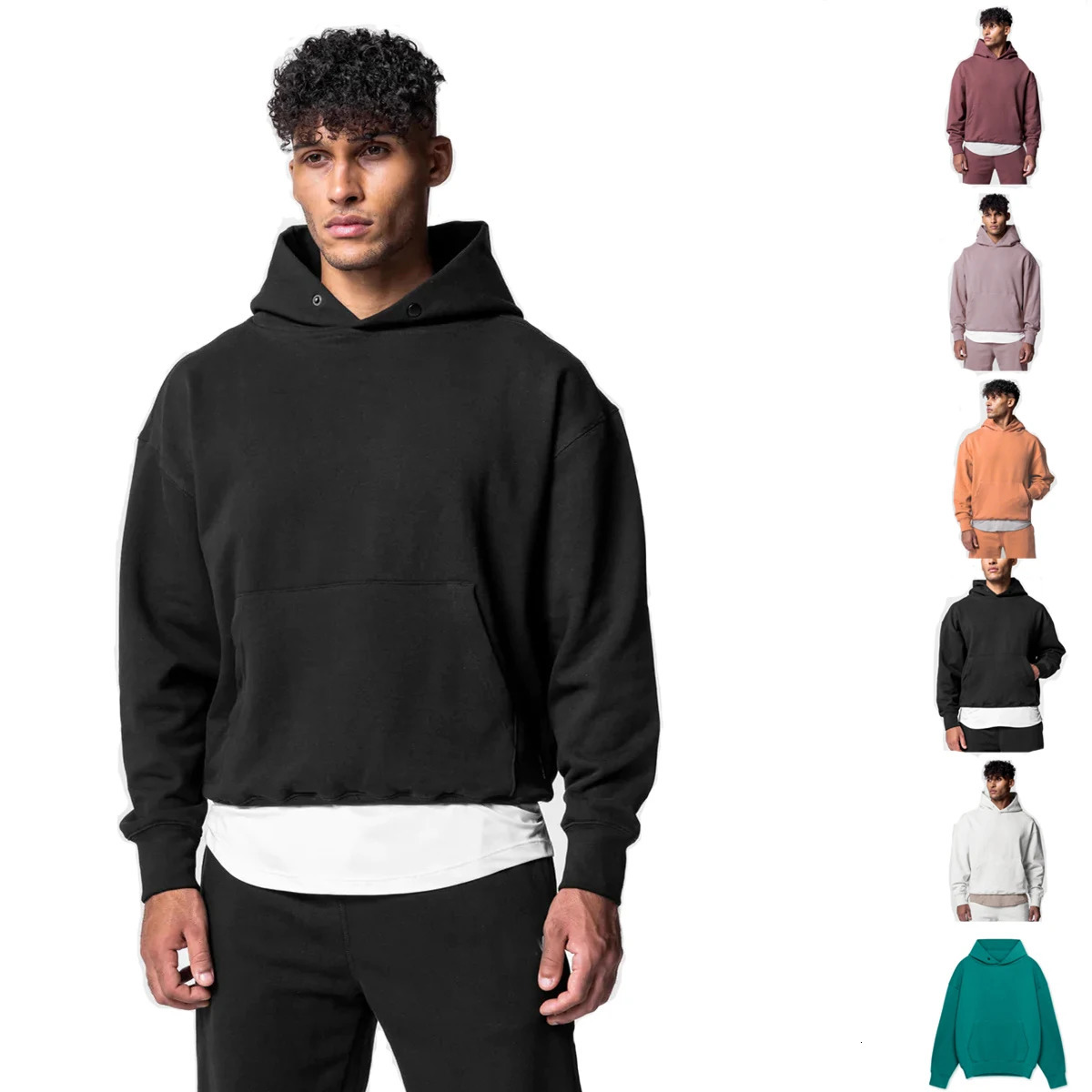 Mens thick cotton hooded training set casual sports zipper top with pants sportswear gym running track and field clothes 241211