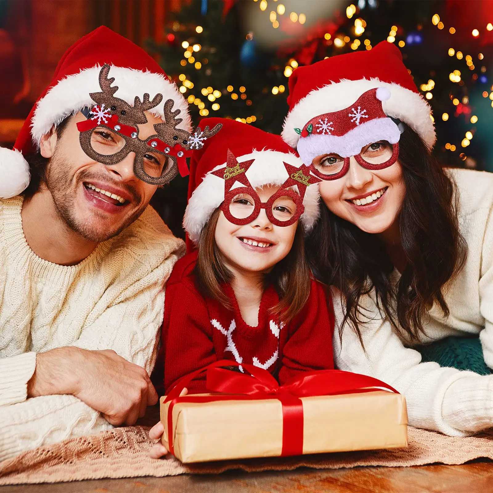 Sunglasses 1/24Pcs Christmas Glasses Decor For Kid Boy Birthday Party Supplies Decorations 2024 2025 Santa Claus Tree Photo Props H241213