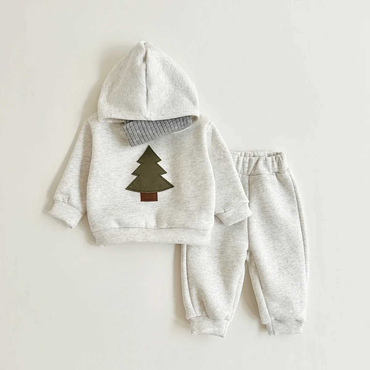 Winter baby clothing set hooded track set Christmas tree boy childrens clothing girl thick plush winter warm cotton jacket set W241213