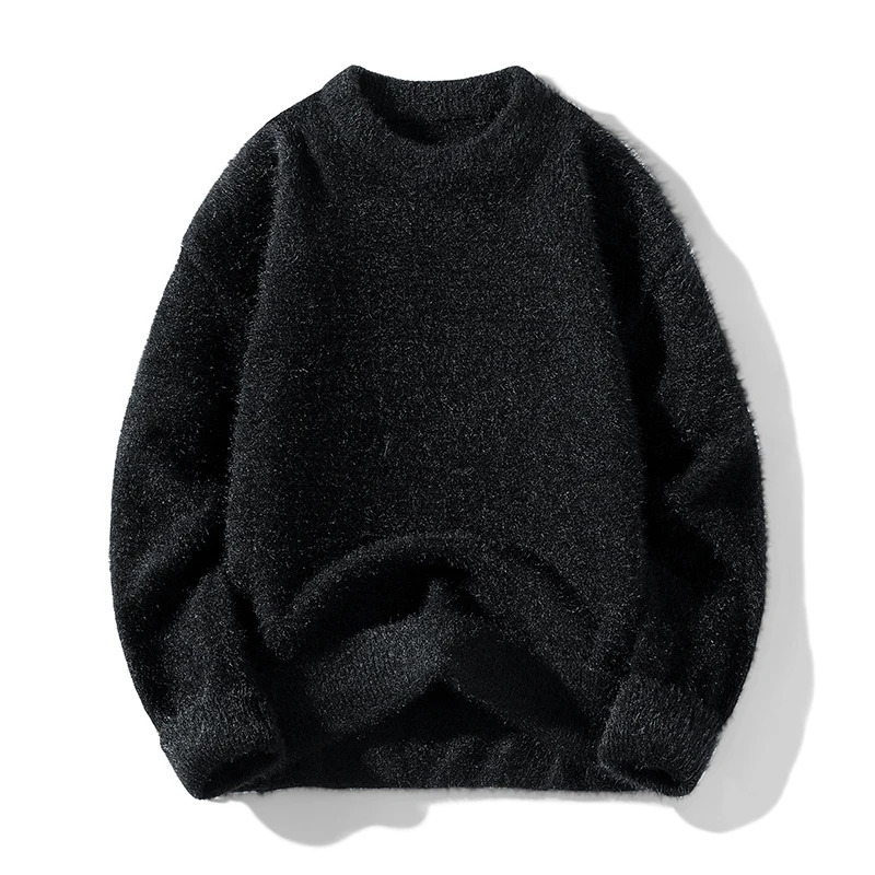 Simplicity Casual Autumn Winter Sweaters Mens ONeck Solid Mohair Fashion Trend Versatile Long Sleeve Pullovers Knitted Top 241213