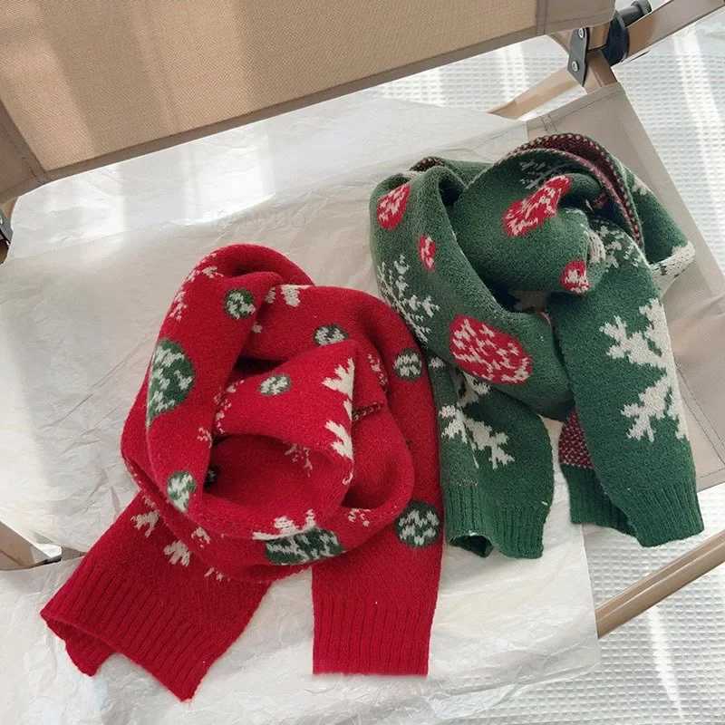 Scarves Wraps Children Christmas Scarf Autumn Winter Boys Girls Knit Scarves Versatile Windproof Student Neckerchief Baby Clothing Accessories H241213