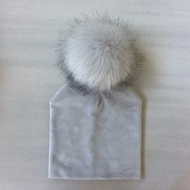 Autumn Winter Kids Girls Solid Velvet Hat With Pompon Baby Beanie Pompom Cap Childrens AccessoriesXJ241213