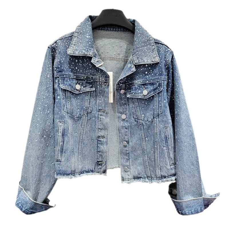 DEAT heavy-duty industrial diamond denim womens jacket 2024 autumn loose long sleeved street jacket womens trend 11A0436 241209