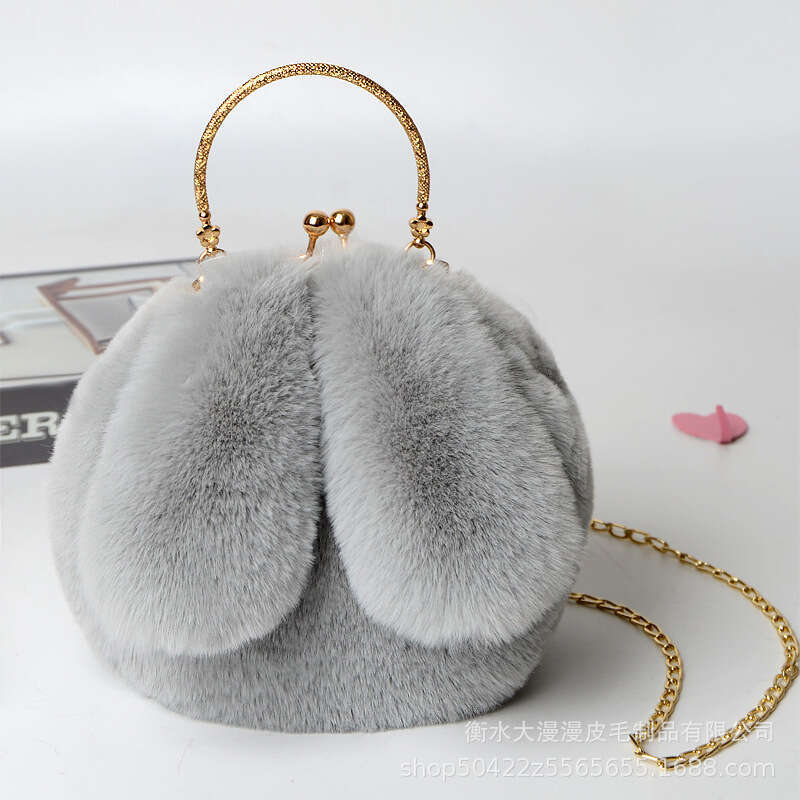 Rabbit ear hand-held, single shoulder, crossbody, clip on bag, autumn and winter chain bag
