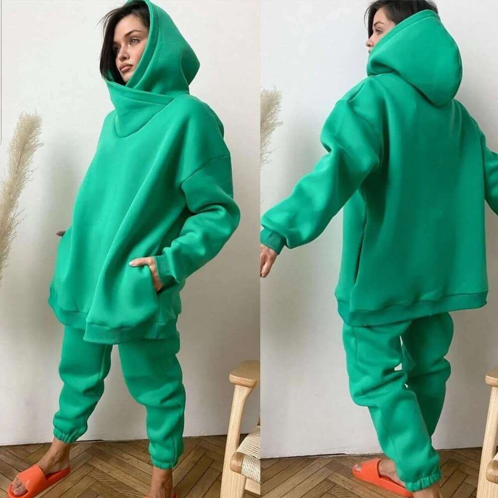 New European American Autumn And Winter Women's Foreign Trade Hoodie Two-Piece Set Trendy Clothing Fashion Casual Temperament