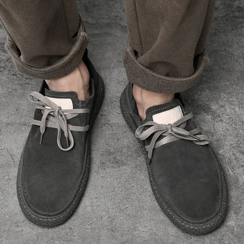Nubuck Leather Loose Fitting Casual Shoes Comfortable Soft Bottom Oxford Shoes High Quality Genuine Leather Outdoor Sneakers 241213