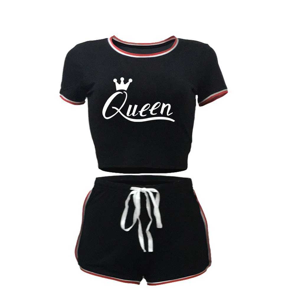 Women's Two Piece Pants Women Qun Print Sport 2 Pcs Set Women Crop Top Shirt Leggings Shorts Sportsuit Wear Workout Outfit Fitness Gym Clothes Y2