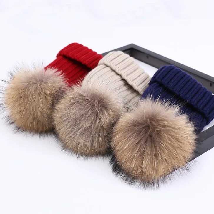 Big Fur Pom pom Knitted Beanies Child Boy Girl Casual Removable Fur Pompoms Knitting Hat Skullies Caps Bone GorrosXJ241213