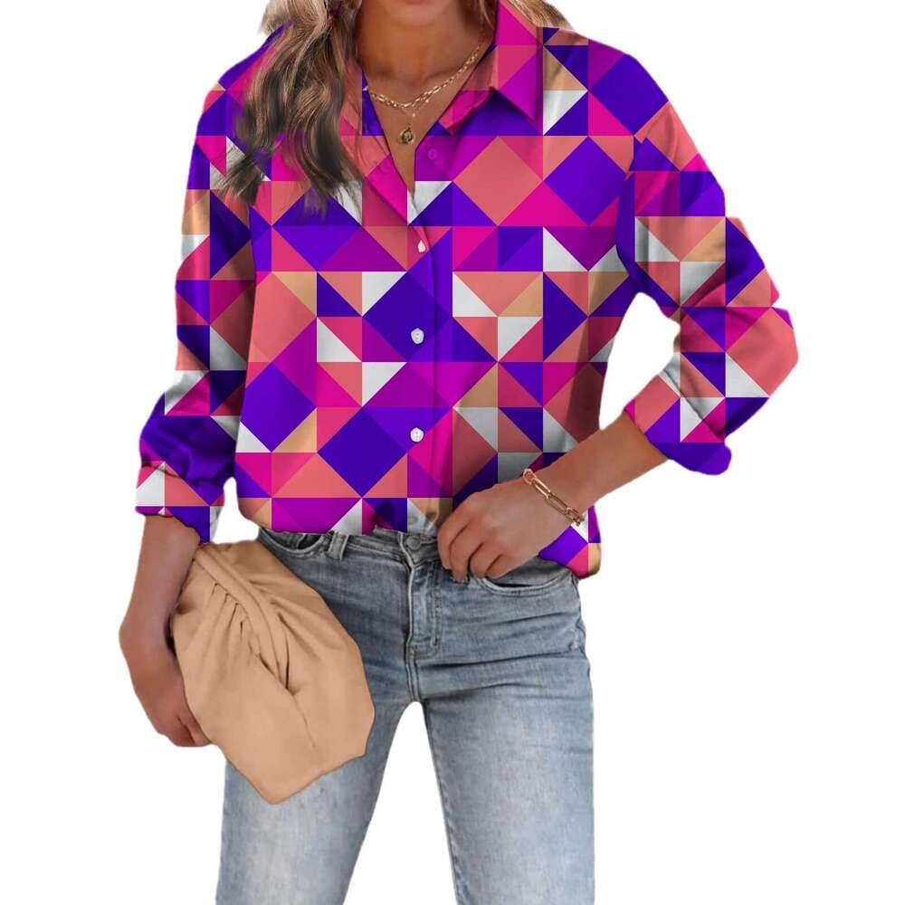 Fashionable European American Shirts For Spring Autumn, Loose Fitting, Digital Printed, Single Breasted, Autumn Cardigan, Women's Shirts, Trendy 