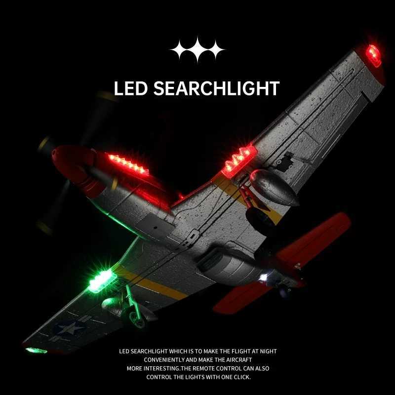 Electric/RC Aircraft XK A280 RC Plane 2.4G 4CH 3D6G Mode Aircraft P51 Fighter Simulator with LED Searchlight RC Airplane Toys for Children Adults Y241