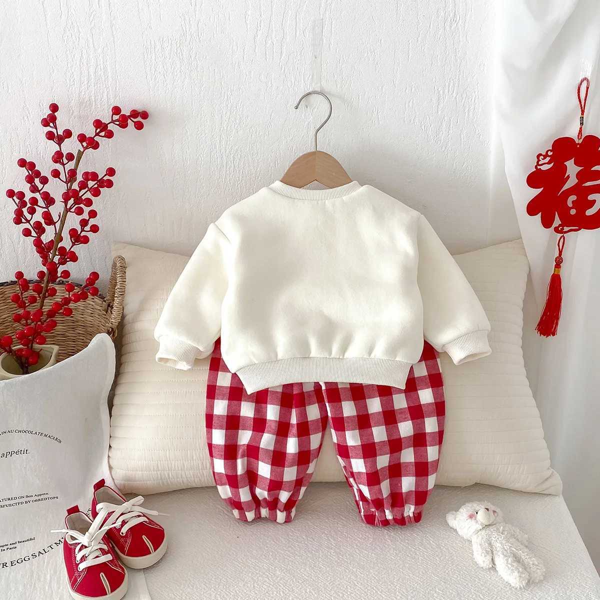 UNIFEMEN 2024 Winter Baby Girls 2PCS Clothing Set Cotton Rabbit Knot Top Wool Flat Pants Set Preschool Girls Track and Field Clothes W241213