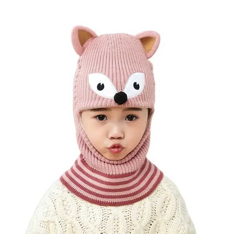 Boy Girl Beanie Protect neck Dinosaur Fox Bear Windproof Winter Knit Hat Child Girls Earflap Caps For 2 to 7 Years OldXJ241213