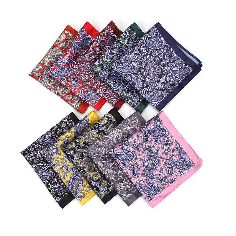 Mens Handle Retro Paisley Printed Pocket Square Polyester Silk Soft Hanks Wedding Party Business Chest Towel Hanki Gift W241213
