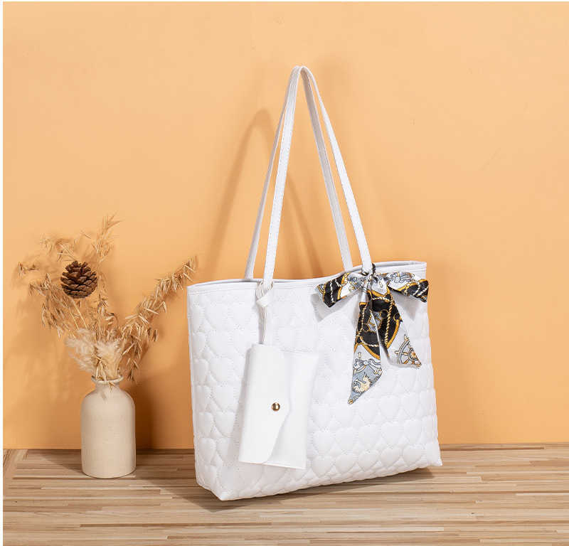 Silk scarf tote bag new fashion trend love embroidery solid color large capacity mother and child handbag