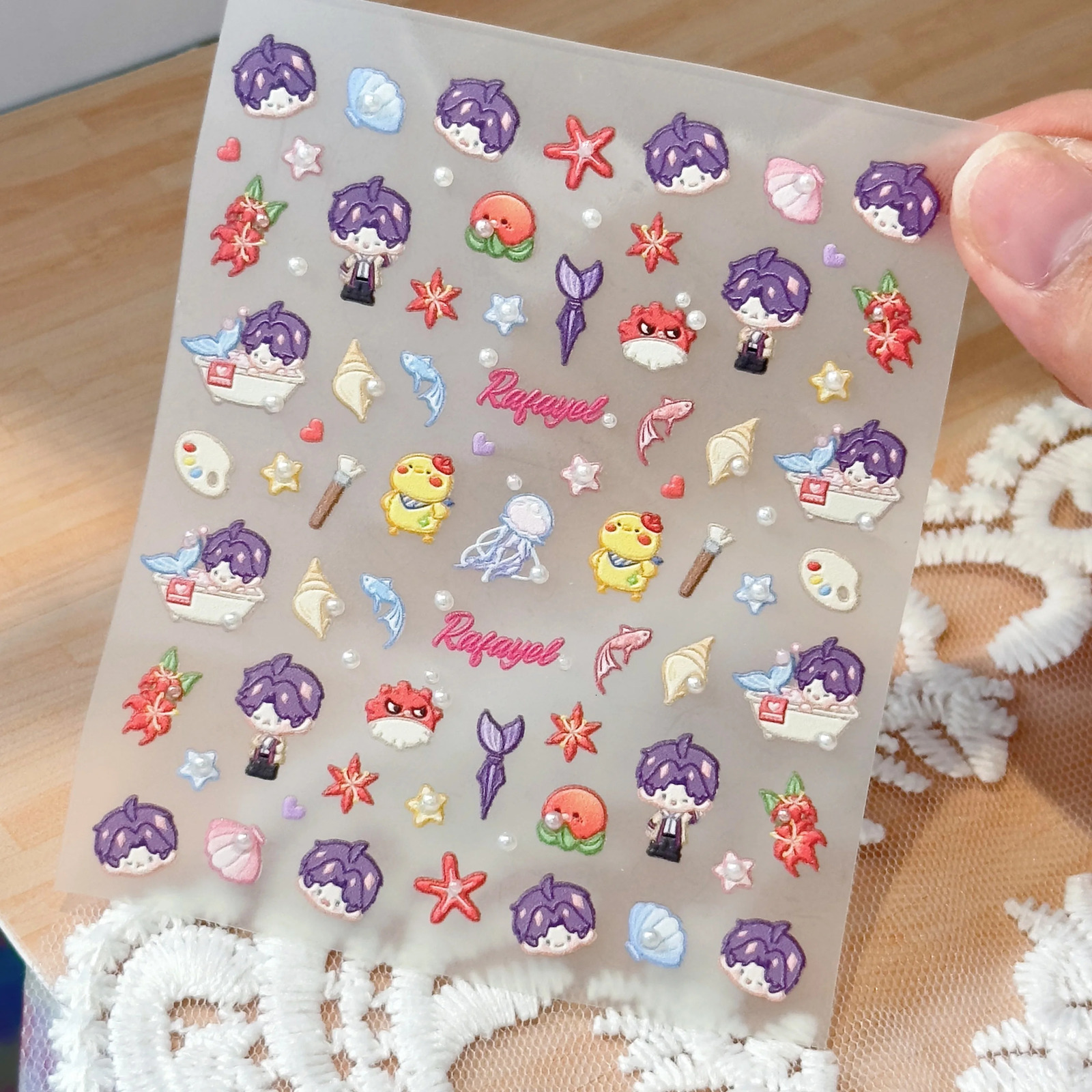 Love and Depth Qi Yu Shen Xinghui Li Sheng Rhine Stone Pearl Nail Stickers Otome Game Thousand Blue Ice Cream Cute Nail Stickers Merch 241205