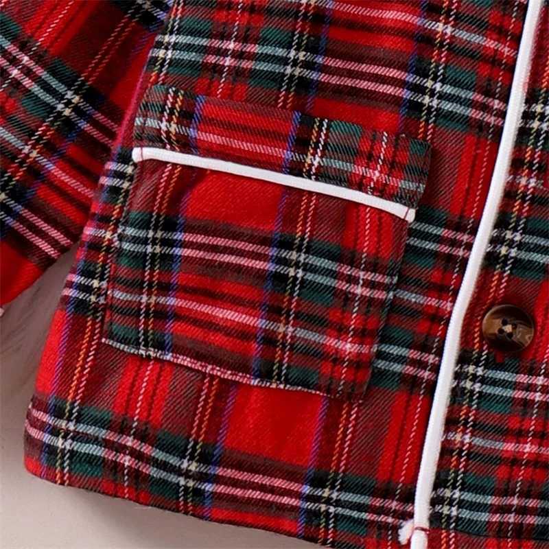 FOCUSNORM 0-5Y Autumn Winter Kids Girls Boys Christmas Pajamas Clothes Sets Plaid Print Turn Down Collar Shirts+Pants W241213