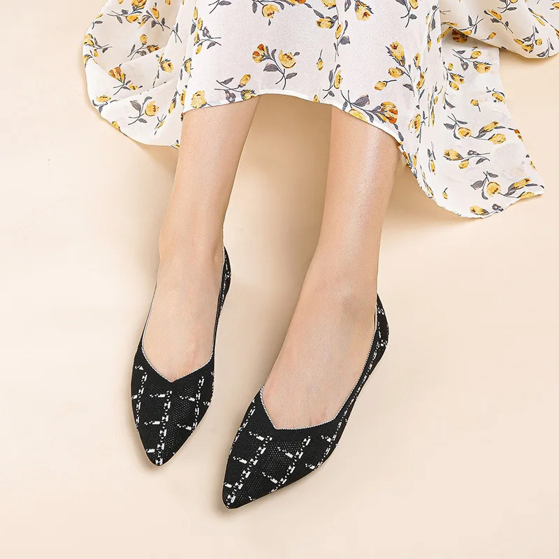 women shoes flat knit breathable square heel fashionable beautiful princess antiskid rubber sole comfortable 241213