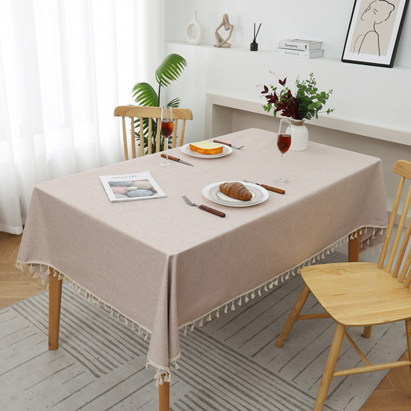 Solid Color Fringed Lace Rectangular Tablecloth Simple Film, Oil-proof and Wear-resistant