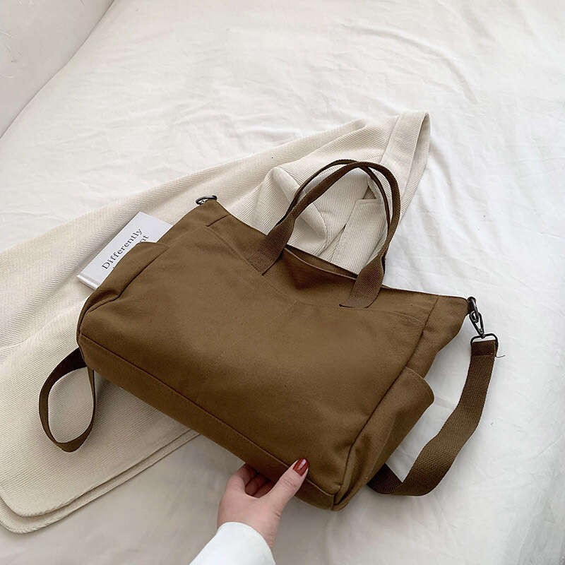 Large Capacity Canvas Solid Color Bag, Women's Single Shoulder Crossbody Handbag, Simple And Trendy College Student Class Bag