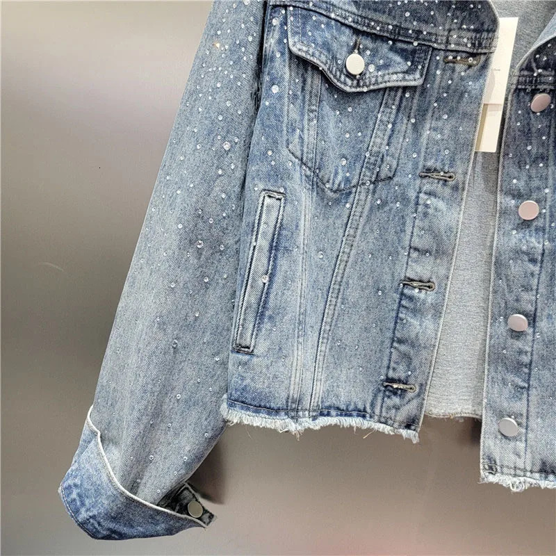 DEAT heavy-duty industrial diamond denim womens jacket 2024 autumn loose long sleeved street jacket womens trend 11A0436 241209