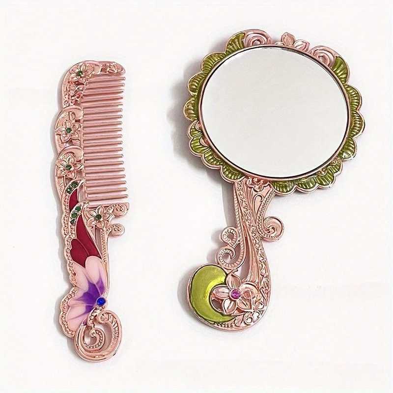 Europe Large Peacock Pattern Metal Carry Folding Makeup Mirror With Comb Hand Hold Cosmetic Mirror With Handle For GiftsXJ241213