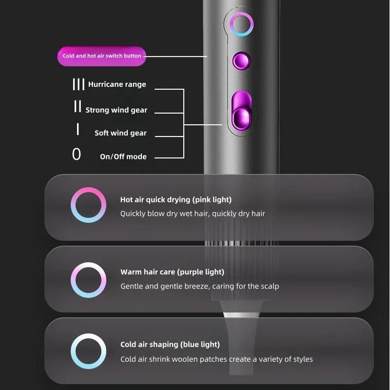 High-Speed Hair Dryer Light Ion Home Hairs Salon Hair Dryer Household Appliance /Cold Air Silver Hairdryer 241128