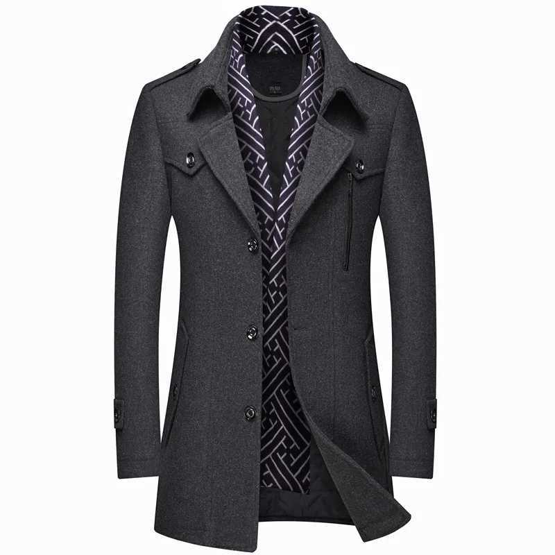 2024 Winter Men Wool Coats Fashion Middle Long Scarf Collar Cotton-Padded Thick Warm Woolen Coat Male Trench Coat Overcoat M-6XlXJ241212