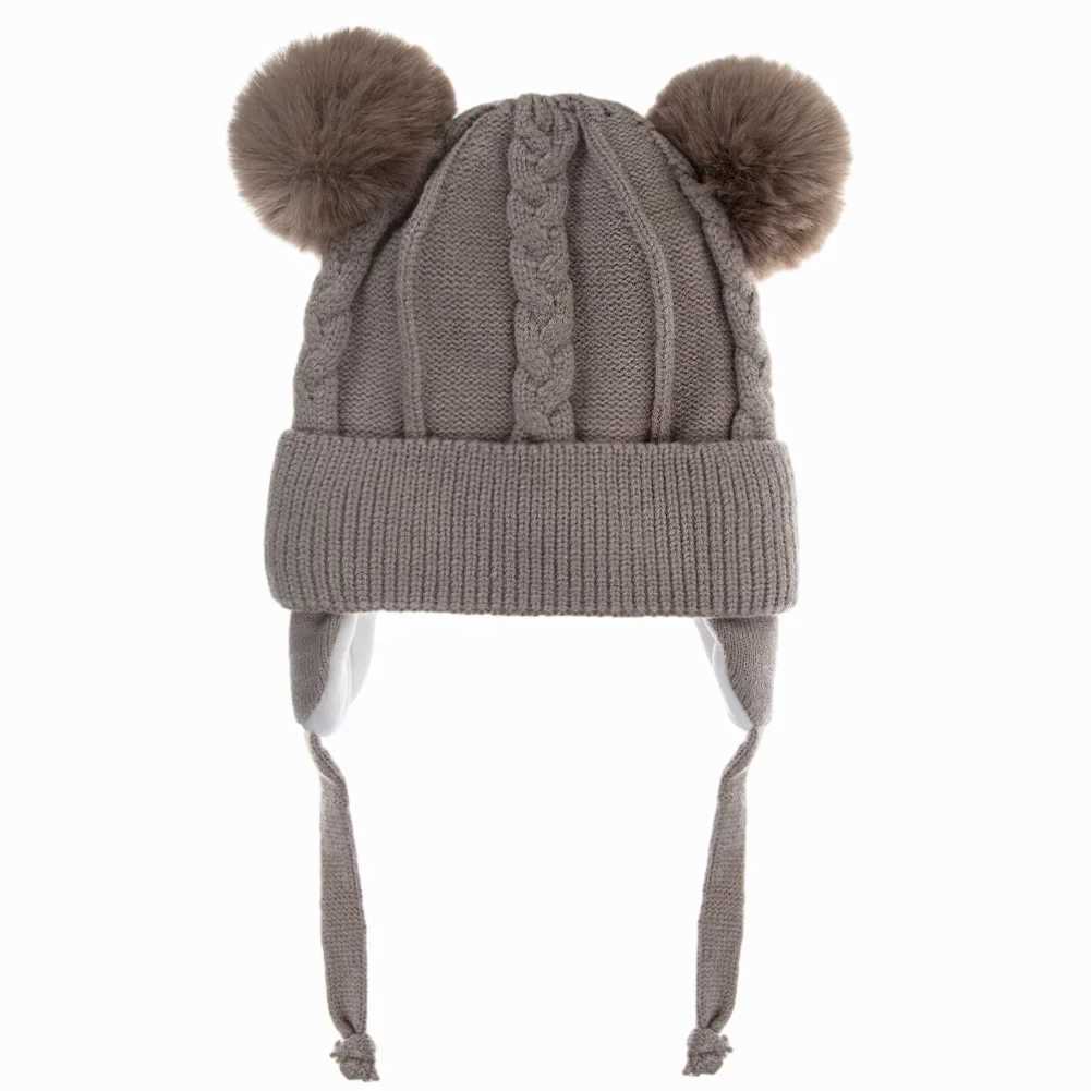 Pompom Winter Baby Hats Cute Beanies Caps Bear Ear Protection Knitted Boys Girls Headwraps Warm Kids Crochet Infant Kid HeadwearXJ241213