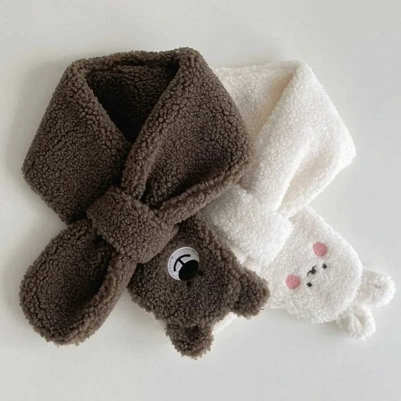 Scarves Wraps Winter Coral Fleece Pure Color Collar Children Soft Scarf Baby Boy Girls Plush Little Bear Neck Warm Scarves Outdoor Neckerchief H241213