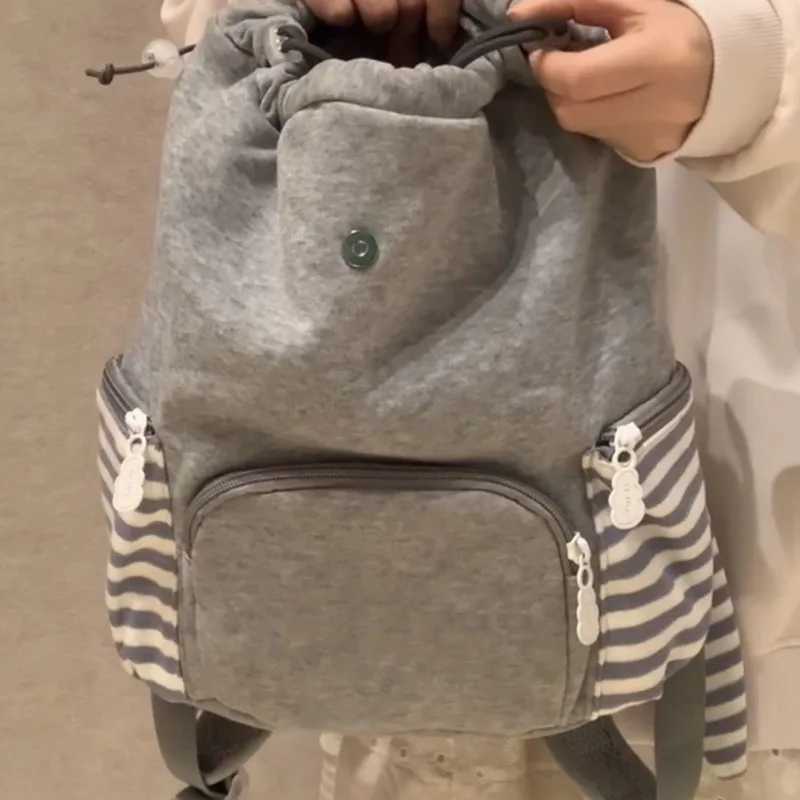 Striped Korean Style Gray Backpacks Rabbit Ears Design Casual Bags Large Capacity Student Tote Bags Versatile Backpack For Wen Z241212