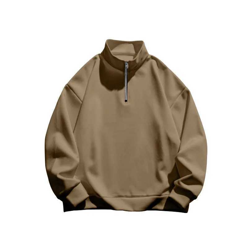 Autumn and winter new mens fleece sweatshirt stand-up collar half zipper long sleeve cross-border European trend mens top W241213