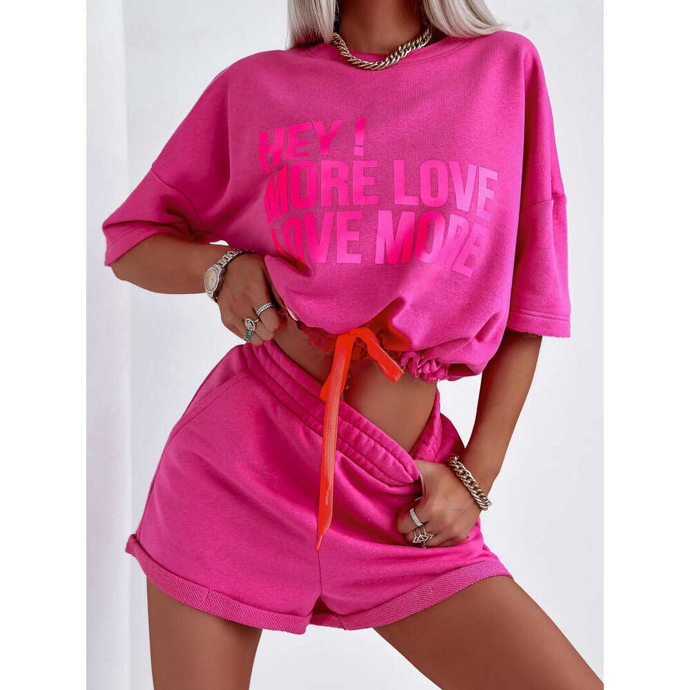 European American Spring And Summer Fashion Sports Two-Piece Short Sleeved Letter Printed Top Shorts Set Trendy Clothing Fashionable Casual Temperamen